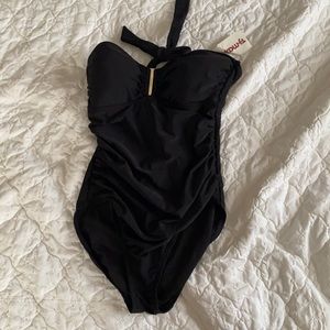 Black strapless one piece